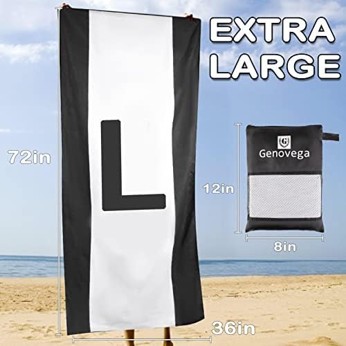 Oversized Monogrammed Microfiber Thin Beach Towel Compact Sandproof Quick Dry Sand Free Extra Large Big Packable Travel Camping Towels Personalized Best Gifts for Friends Men Women Adults Black L