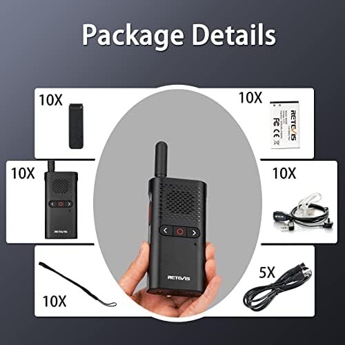 Retevis RB28B Restaurant Walkie Talkies with Earpiece,USB-C Rechargeable Walkie Talkies,1500mAh Battery, Portable VOX Hands Free Two Way Radio for Church School Retail Clinic Healthcare(10 Pack)