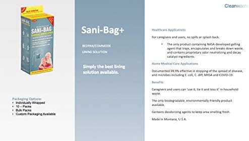 Sani-Bag+ by Cleanwaste Commode Liners, 25 Individually Wrapped Liners Sanitary-for Home Hospice Self Contained Waste Disposal, Absorbent Liner w/Gel Powder to Solidify Liquids, Odor Free Spill Proof