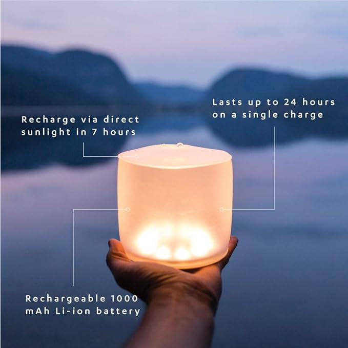 MPOWERD Luci Lux: Solar Inflatable Lantern Rechargeable via Solar or USB-C, 65 Lumens, Matte Finish + Warm White LEDS| Lasts Up to 24 hrs, Waterproof, Camping, Backpacking, Emergency Kits