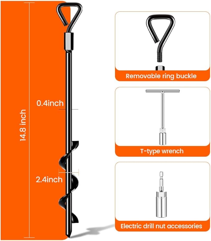 Ground Anchors Screw in Tent Stakes Heavy Duty Trampoline Stakes High Winds, Ground Anchors for Camping Tent, Canopies, Carports, Sheds, Swing Sets, Canopy Stakes Kit, Mobile Home Anchors 4 Pack
