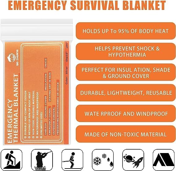 Emergency Mylar Thermal Blankets -Space Blanket Survival kit Camping Blanket (4-Pack). Perfect for Outdoors, Hiking, Survival, Bug Out Bag ,Marathons or First Aid 1