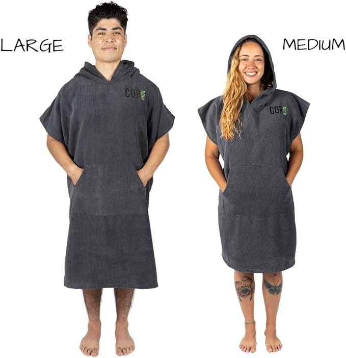 COR Surf Poncho Changing Towel Robe with Hood and Front Pocket | Thick Quick Dry Microfiber Wetsuit Poncho Towel for Surfing Beach Pool Swim (Gray - Medium)