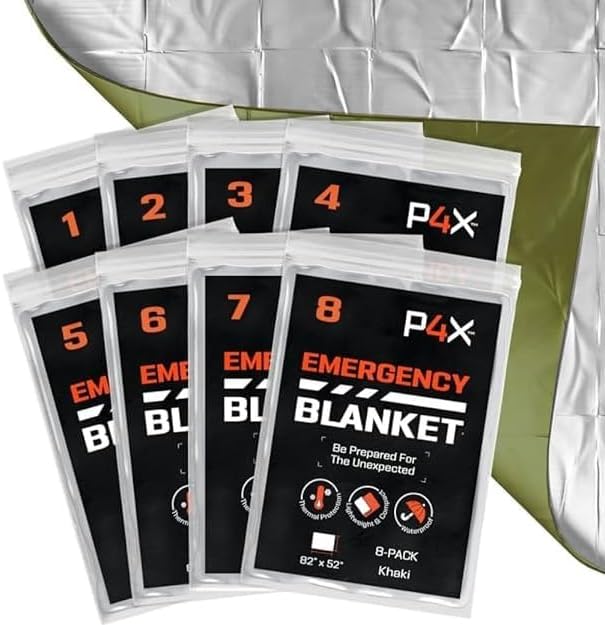 PREPARED4X Mylar Blankets 8 Pack - Waterproof Emergency Blanket - Rip and Tear Resistant Survivalist Gear - Emergency Thermal Blanket for Outdoor Survival