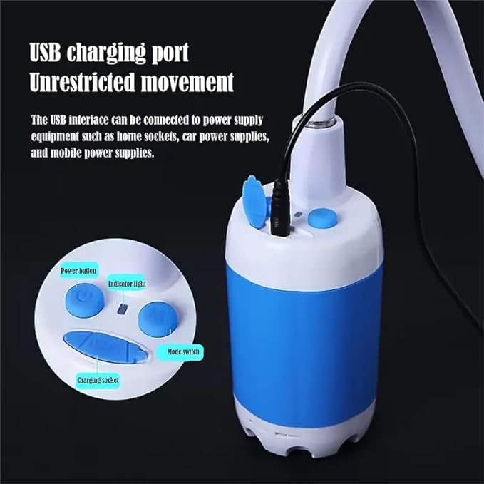 Portable Shower,Outdoor dormitory bath artifact Electric Rechargeable Portable Camping Shower, simple car self-priming shower,pet Shower, Blue