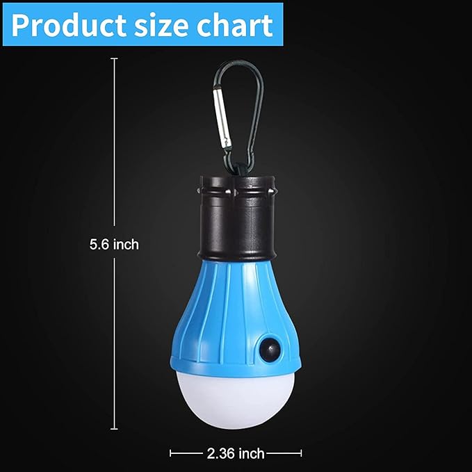LED Camping Tent Lantern, Portable Outdoor Waterproof Emergency Light Bulb, Battery Powered with Clip Hook, Super Bright, for Hiking, Party,Camping, Fishing, Power Failure (4 Packs, Black )