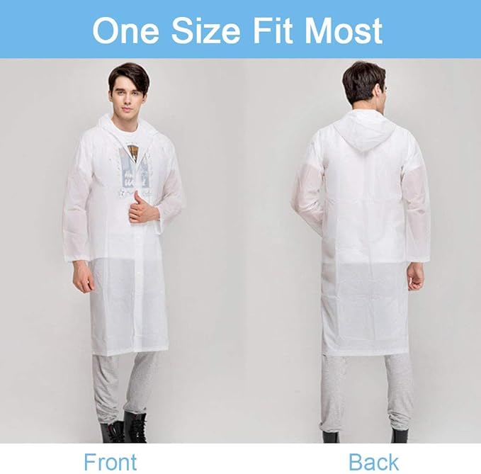 OSDUE Rain Ponchos for Adults Reusable, 2 Pcs Raincoats Emergency for Women Men with Hood and Drawstring, Waterproof Rain Coats Perfect for Camping, Hiking and Travel Outdoor (White)