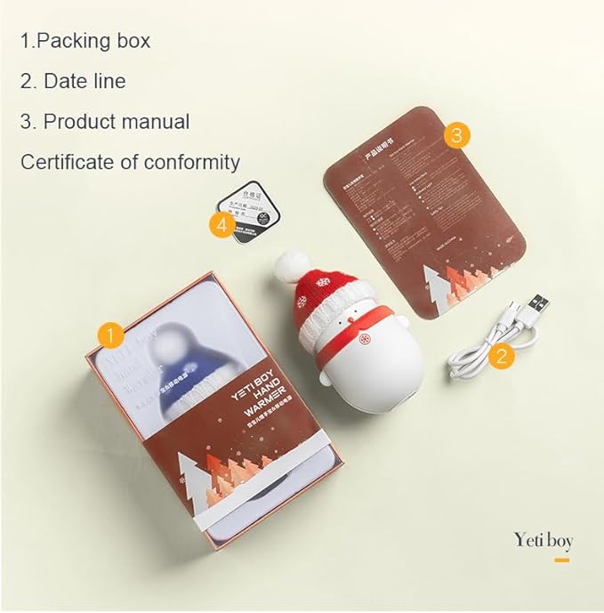Rechargeable Hand Warmers - Suxaca Snowman Electric Hand Warmer 6000mAh Powerbank Cute Handwarmers - Portable USB Hand Warmer for Christmas Outdoor Camping - Warm Gift for Men Women Kids