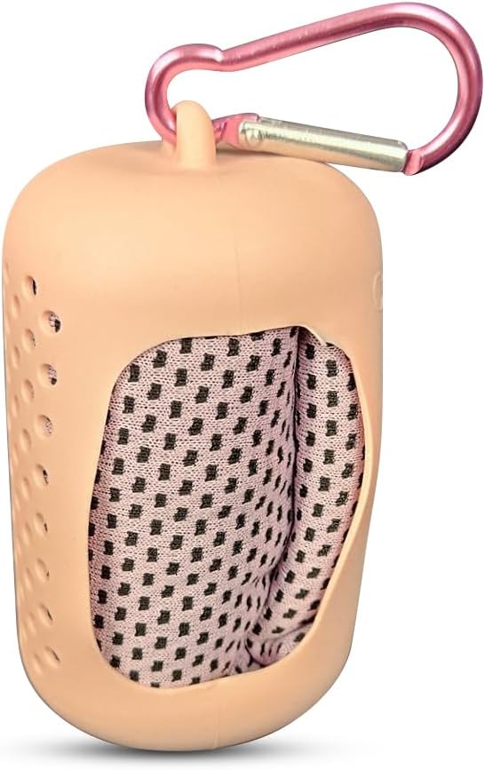 Quick Dry Microfiber Towel - Perfect for Backpacking, Yoga, Travel, Camping, Sports & More - Super Absorbent & Lightweight - Convient Silicone Case with Carabiner Clip (Pink)