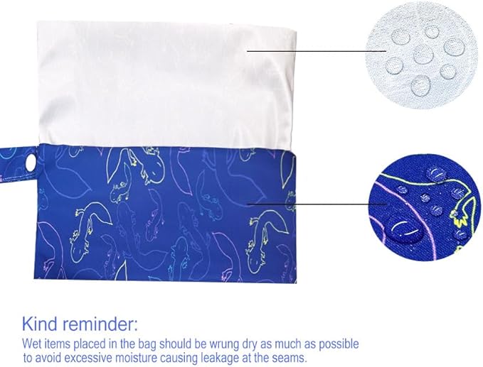 Wet Dry Bag with Two Zippered Pockets, Waterproof Reusable 2pcs Axolotl Wet Bags for Swimsuits, Beach, Swimming Pool,Dirty Yoga Clothes,Travel,Makeup Bag, Fitness, Storage Bag With Handle