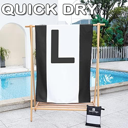 Oversized Monogrammed Microfiber Thin Beach Towel Compact Sandproof Quick Dry Sand Free Extra Large Big Packable Travel Camping Towels Personalized Best Gifts for Friends Men Women Adults Black L