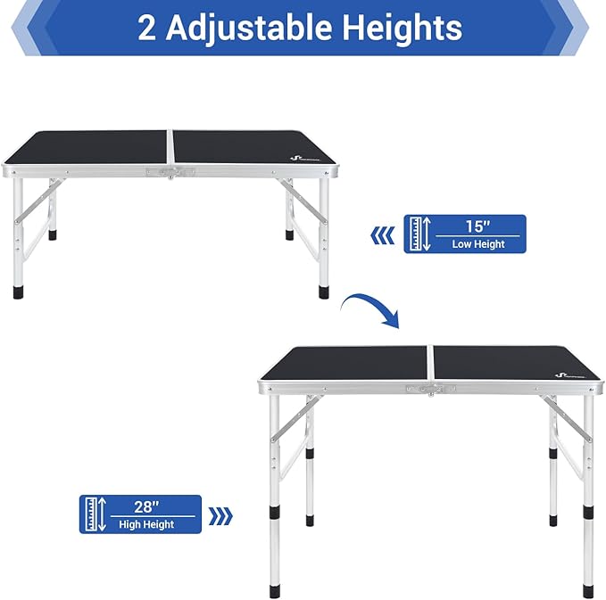 Sportneer Folding Table: Adjustable Height Camping Essentials 35.4" L x 23.6" W 2 Height with Mesh Layer - Compact & Portable Small Folding Table for Outdoor Camp Garden Picnic BBQ Dining Cooking