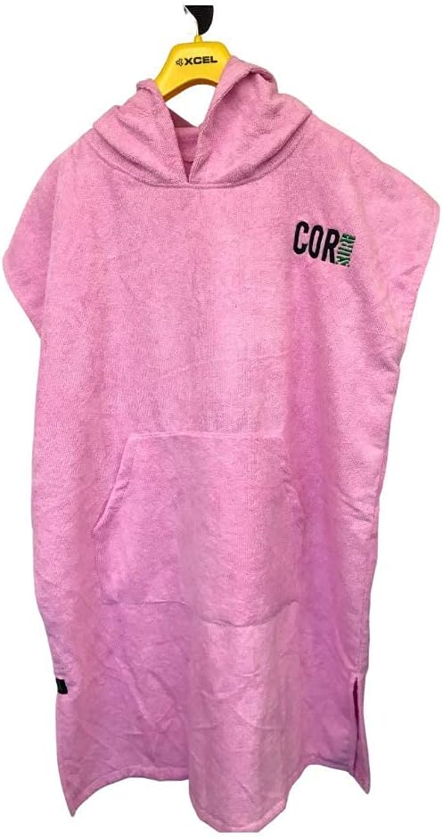 COR Surf Poncho Changing Towel Robe with Hood and Front Pocket | Thick Quick Dry Microfiber Wetsuit Poncho Towel for Surfing Beach Pool Swim (Medium - Pink)