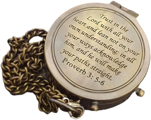 Trust in The Lord -Proverbs 3: 5-6 Quote Engraved Compass, Gifts Compass, 2025 Graduation Day Gifts- Baptism Gifts Compasses for Women Mens Boy Girls, Inspirational Christian Religious Gifts
