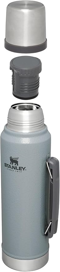 Stanley Classic Legendary Vacuum Bottle 1.1 qt | Wide Mouth with Leakproof Cup Lid | Keep Drinks Hot or Cold | Packable for Travel | Insulated Stainless Steel Thermos | BPA-Free | Hammertone Silver