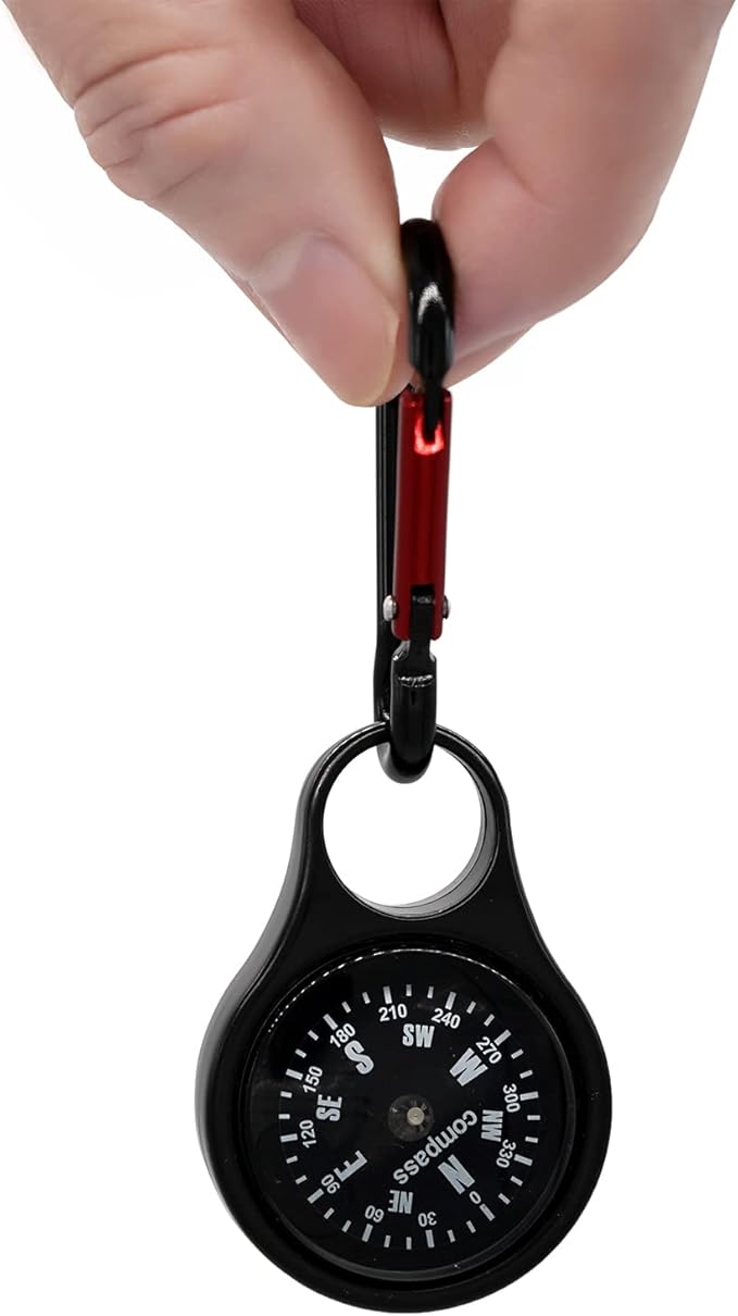 Sanung C-50 Mini Survival Compass with Carabiner, 2 Pieces 2 in 1 Zinc Alloy Clip-on Direction Guide Keychain Holder Hook Emergency Kit Tools for Outdoor Camping Hiking Hunting Mountaineering