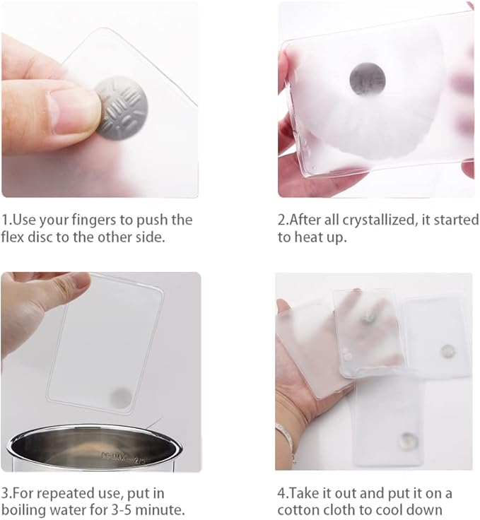 Reusable Pocket Hand Warmers,Reusable Snap Heat Pack, Hand Warmers Click, Hand Warmers Boil Click Heat Pocket Hand Warmer, Pouch Gel Hand Warmers Cute Long Lasting Warmth for Camping, Outdoor,White