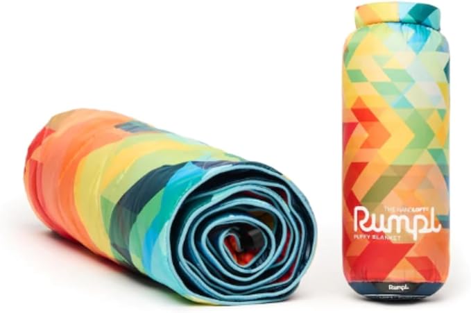 Rumpl The NanoLoft Puffy Blanket | Indoor Outdoor Camping Blanket for Traveling, Picnics, Beach Trips, Concerts | 38" x 52" | Geo, Travel