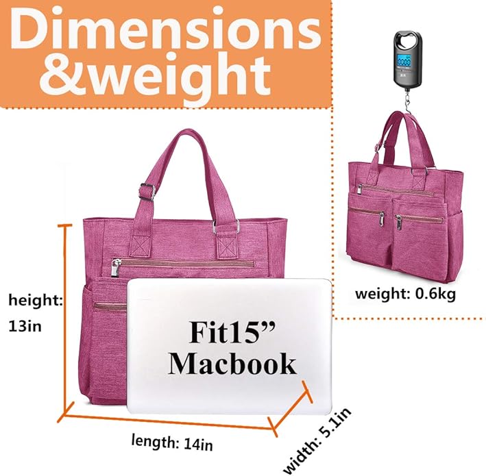 VOLGANIK ROCK Canvas Tote Bag Waterproof Nylon Multi Pocket Shoulder Bags Laptop Work Bag Teacher Purse Handbag for Women Men