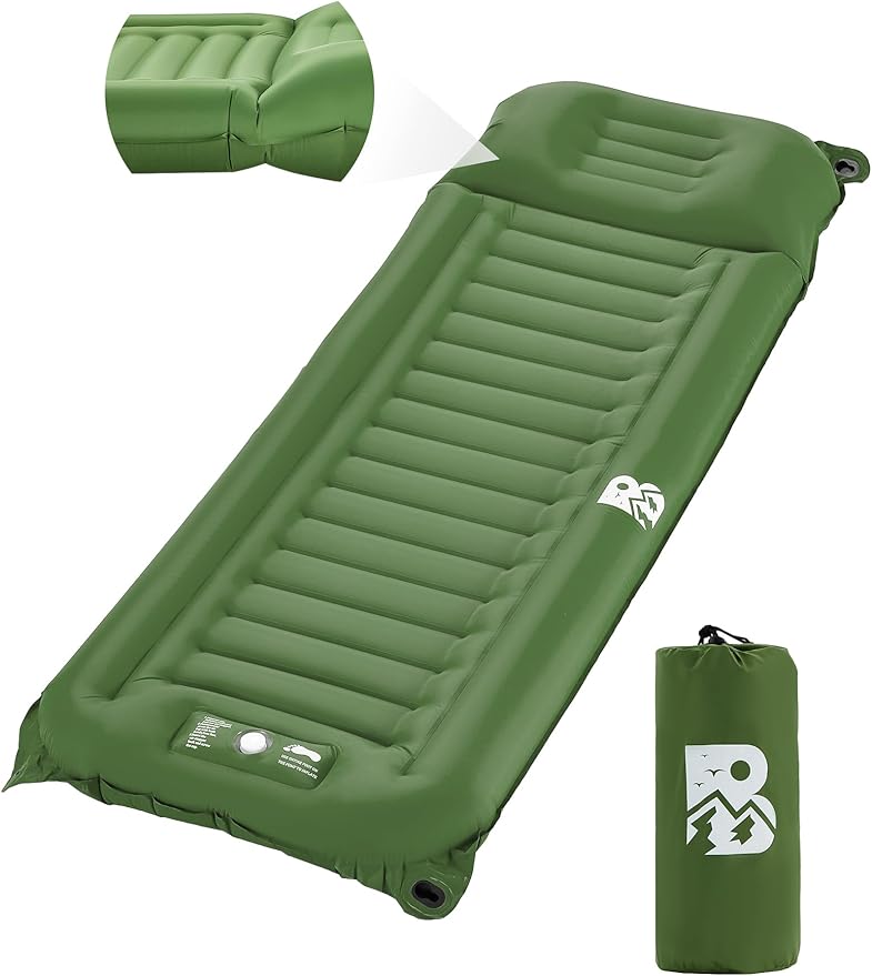 Sleeping Pad for Camping 6 Inches Thick Self Inflatable Ultra Lightweight Sleep Mat with Built-in Pillow & Pump Compact for Backpacking Hiking Tent Travel w/Carrying Bag 77.5''LX27''W, Green