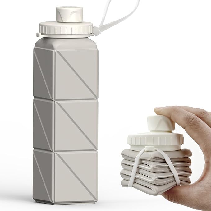 Collapsible Water Bottles 20.6oz, Silicone Foldable Portable Travel Water Bottle, Folding Lightweight Reusable Leakproof for Traveling Camping Hiking Cycling Yoga Sports Outdoor