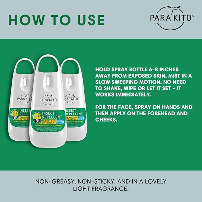 PARAKITO Mosquito, Ticks & Insect Spray- DEET Free, Citronella Essential Oil, Water & Sweat Resistant, Mosquito Bite Protection in Camping, Hiking, Travel Outdoor Activities (2.2oz (3 Pack))