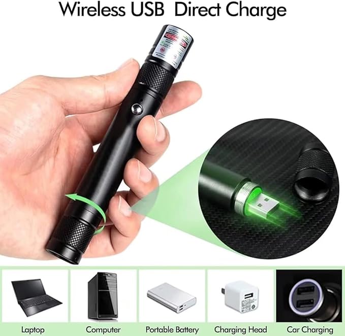 Cyahvtl Laser Pointer, Tactical Flashlights 2000 Metres Green Long Range High Power Handheld Flashlight, Rechargeable Laser Pointer for USB, with Star Cap Adjustable Focus Suitable for Projecto