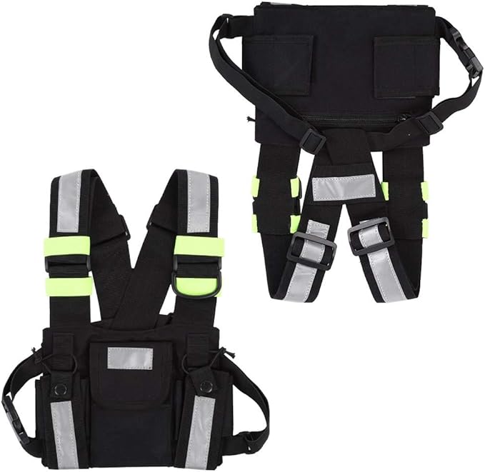 Universal Hands Free Chest Harness Bag Holster for Walkie Talkie, Yellow Reflective TYT Vest Chest Bag Pouch for Walkie Talkie (PT-08 Bright Green)