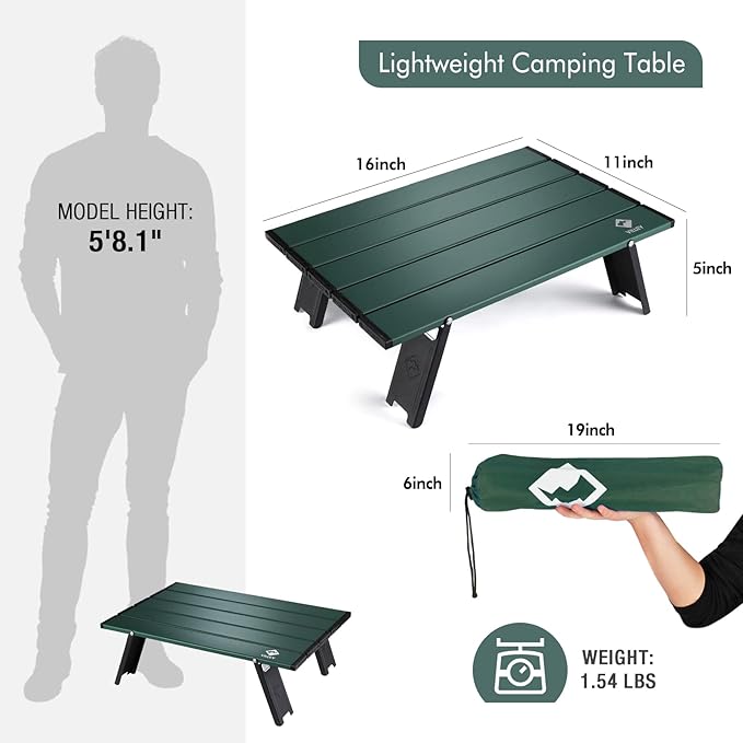 VILLEY Portable Mini Folding Beach Table, Ultralight Aluminum Side Table with Carry Bag for Camping, Picnics, and Outdoor Activities