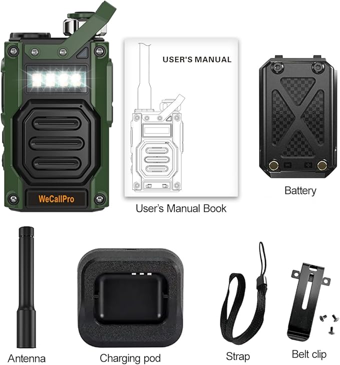 Zinc Alloy Housing Long Distance Walkie Talkies Rechargeable for Adults, One Key Alarm, GMRS Two Way Radio for Hiking Camping 2 Way Radio with Flashlight WCP03 (Only One Pack)