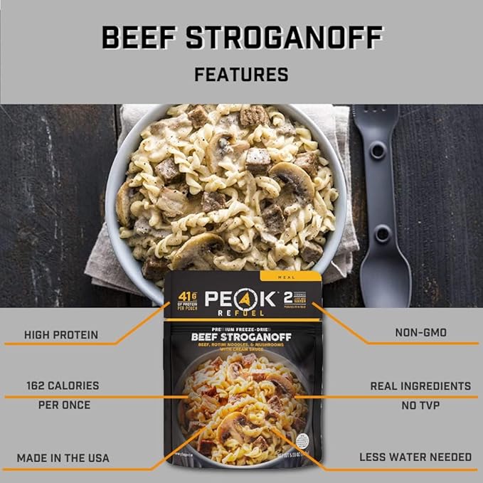Peak Refuel Beef Stroganoff | Freeze Dried Backpacking and Camping Food | Amazing Taste | High Protein | Real Meat | Quick Prep Meals