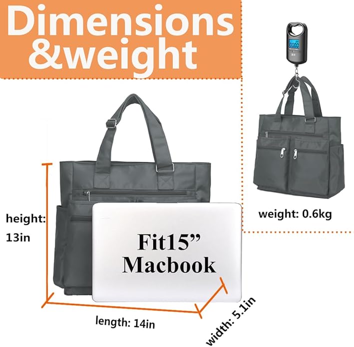 VOLGANIK ROCK Canvas Tote Bag Waterproof Nylon Multi Pocket Shoulder Bags Laptop Work Bag Teacher Purse Handbag for Women Men