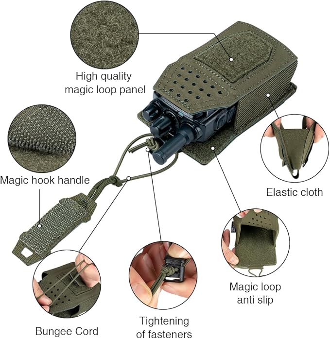 Tactical Radio Holster Molle Radio Pouch Universal Radio Holder for Walkie Talkie Motorola BaoFeng UV-5R BF-F8HP Adjustable Storage Rifle Magazine Pouch(Ranger Green)