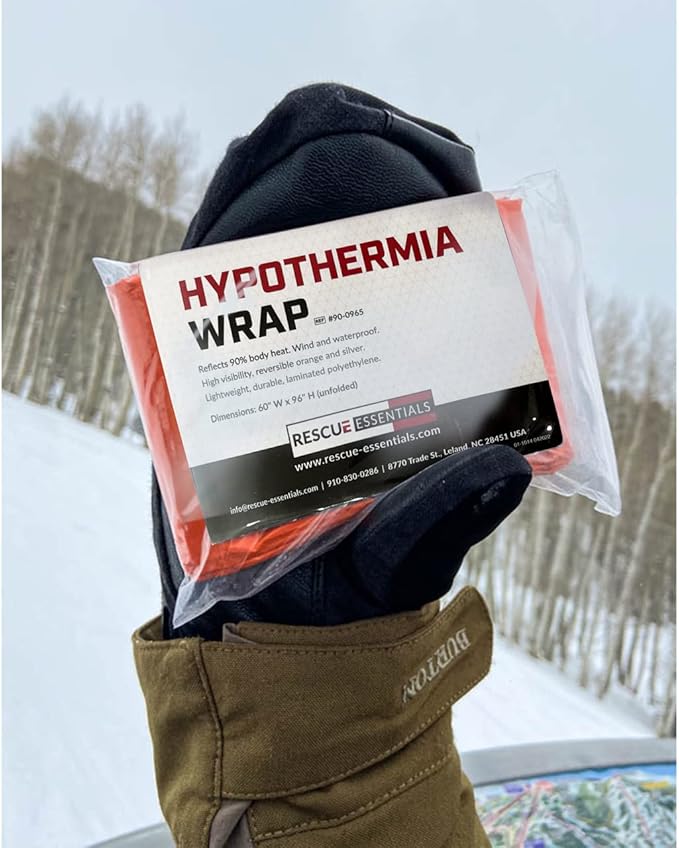 Rescue Essentials Hypothermia Wrap Blanket, Oversized 60" x 96", Mylar/Lightweight Polyethylene Fabric (Orange)