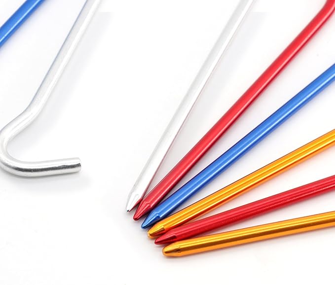 GEEWAY 7 Inch Aluminium Tent Stakes for Secure Ground Support,Perfect for Outdoor Decorations and Tarps, Stakes for Inflatables, Garden Edging Fence Hooks Pegs Heavy Duty Colorful Metal Stakes 16 Pack