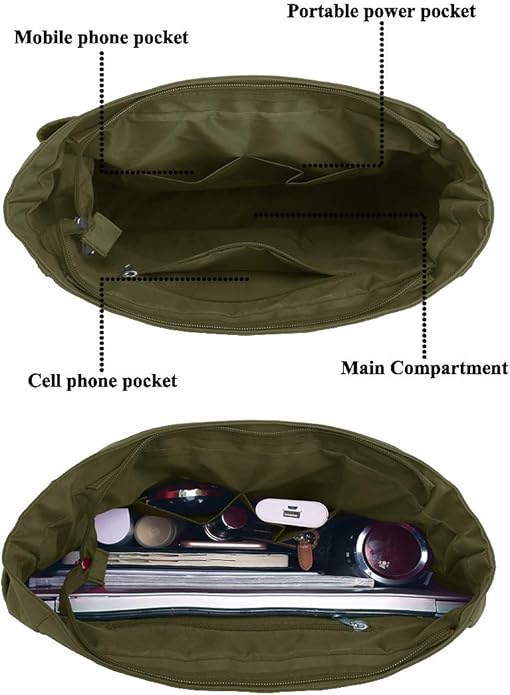VOLGANIK ROCK Canvas Tote Bag Waterproof Nylon Multi Pocket Shoulder Bags Laptop Work Bag Teacher Purse Handbag for Women Men