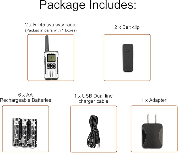 Retevis RT45 Walkie Talkies for Adults, Long Range Walkie Talkie, Rechargeable FRS Radios with Battery,NOAA Flashlight SOS, for Camping Hiking(2 Pack)
