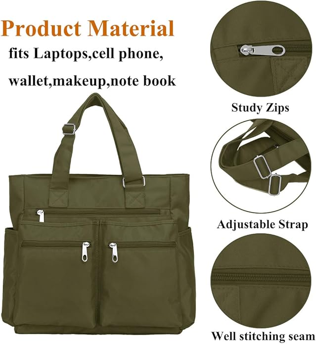 VOLGANIK ROCK Canvas Tote Bag Waterproof Nylon Multi Pocket Shoulder Bags Laptop Work Bag Teacher Purse Handbag for Women Men