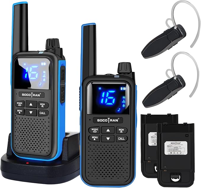 Rechargeable Walkie Talkies for Adults,Two Way Radios with Bluetooth Earpieces and Mic,Rechargeable Batteries,NOAA SOS Vibration Micro-USB Charger,Long Range Walkie Talkies