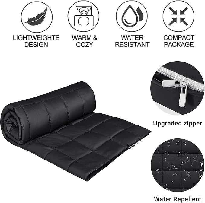 KingCamp Down Camping Blanket - Packable Lightweight Travel Blanket for Stadium, Camping, Backpacking, Compact & Water Resistant & Warm Airplane Quilt