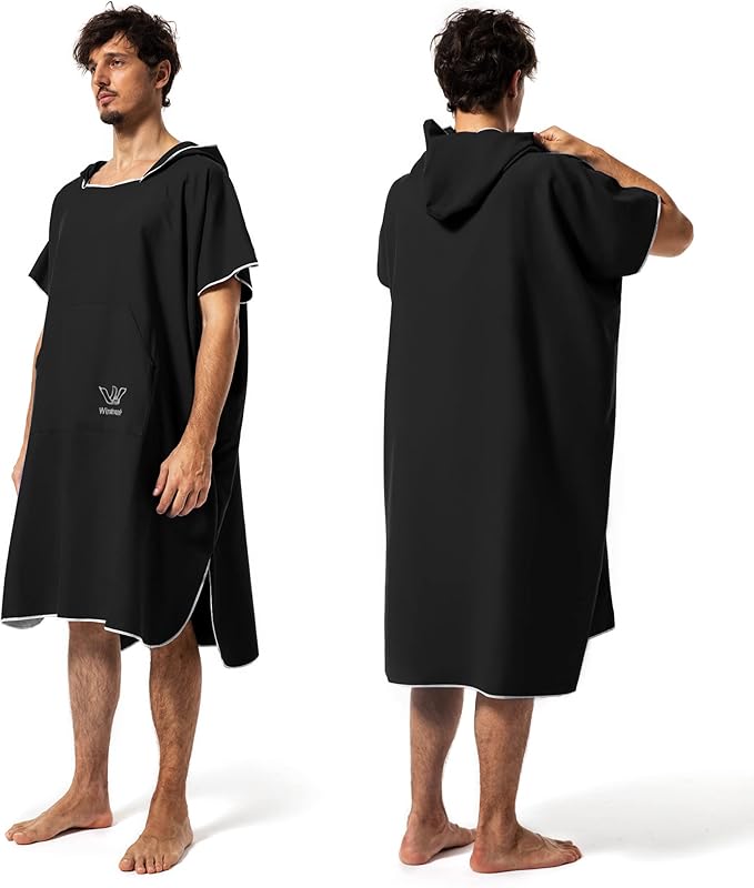 Winthome Surf Poncho Changing Robe Towel for Adults Men Women, Thin Microfiber Hooded Wetsuit Changing Towels with Pocket for Surfing Swimming Bathing Beach, Absorbent, Quick Dry