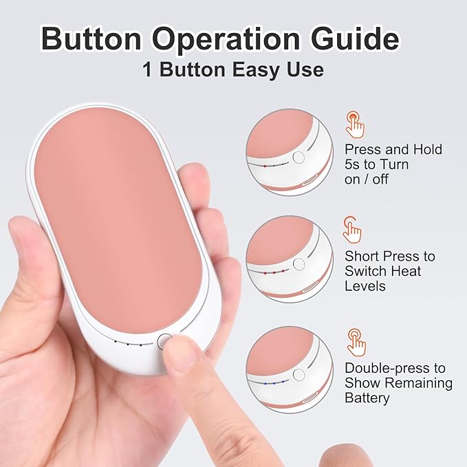 Rechargeable Hand Warmer, 1 Piece 5200mAh with Double Sided Heating, Reusable Portable Mini Heater, Temperature Adjustable Suitable for Hand and Foot Warming, Hunting Camping Hand Warmer