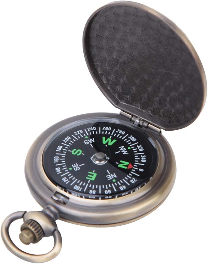 Nikou Vintage Pocket Compass,Kids Classic Portable Compass Accurate Waterproof for Hiking Outdoor Camping Motoring Boating Backpacking Survival Emergency (Zinc Alloy)