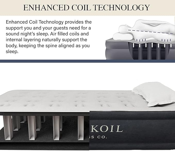 King Koil Plush Pillow Top Luxury Twin Air Mattress with Built-in High-Speed Pump for Camping, Home & Guests - 16" Airbed Inflatable Blow Up Mattress, Waterproof, 1-Year Manufacturer Warranty.