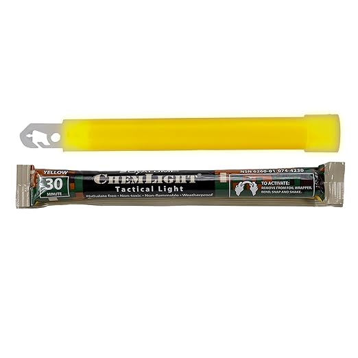 Cyalume - 9-42300 ChemLight Military Grade Chemical Light Sticks – 30 Minute Duration Light Sticks Provide Intense Light, Ideal as Emergency or Safety Lights and Much More, Standard Issue for U.S. Military Personnel – Yellow, 6” Long (Pack of 10)
