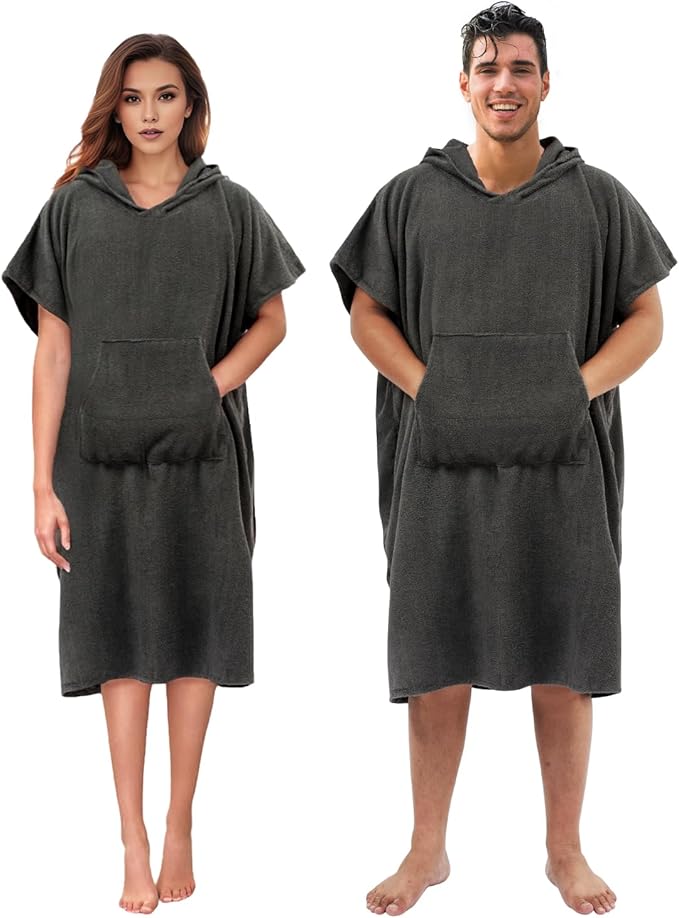 Abahub Surf Poncho Changing Robe with Hood, Thick Quick Dry Microfiber Wetsuit Changing Towel for Surfing Beach Swim Outdoor Sports Men Women, Absorbent Wearable Towel Cover Up(Grey)