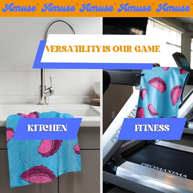 Amuse Sweat Towel - Cooling Pickleball and Golf Towels for Men and Women - Sports Gear Essentials and Bag Accessories – Funny Kitchen Gifts with Cool Balls Design (Pink Tacos)