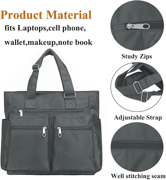 VOLGANIK ROCK Canvas Tote Bag Waterproof Nylon Multi Pocket Shoulder Bags Laptop Work Bag Teacher Purse Handbag for Women Men