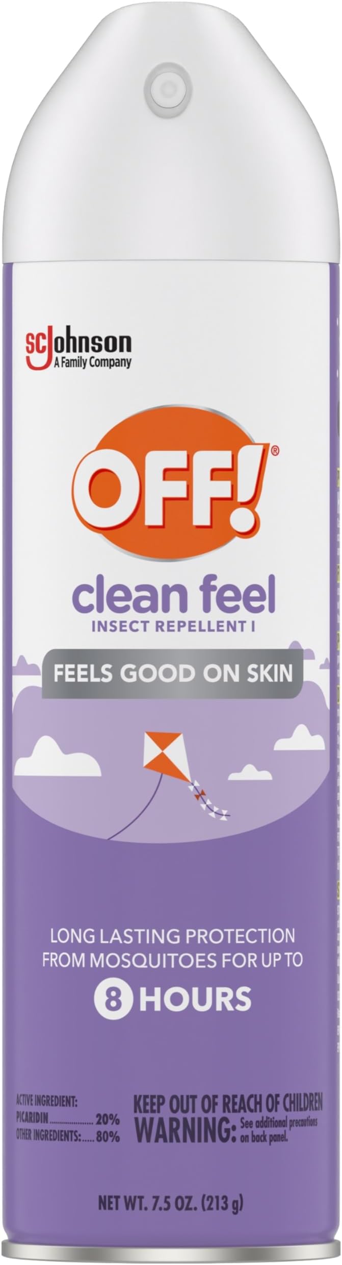 OFF! Clean Feel Insect Repellent Aerosol with 20% Picaridin, Bug Spray with Long Lasting Protection from Mosquitoes, Feels Good on Skin, 7.5 oz