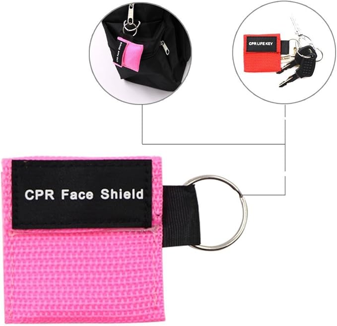 Pack of 20pcs CPR Mask Keychain Ring Emergency Kit Rescue Face Shields for First Aid or CPR Training (Red-20)